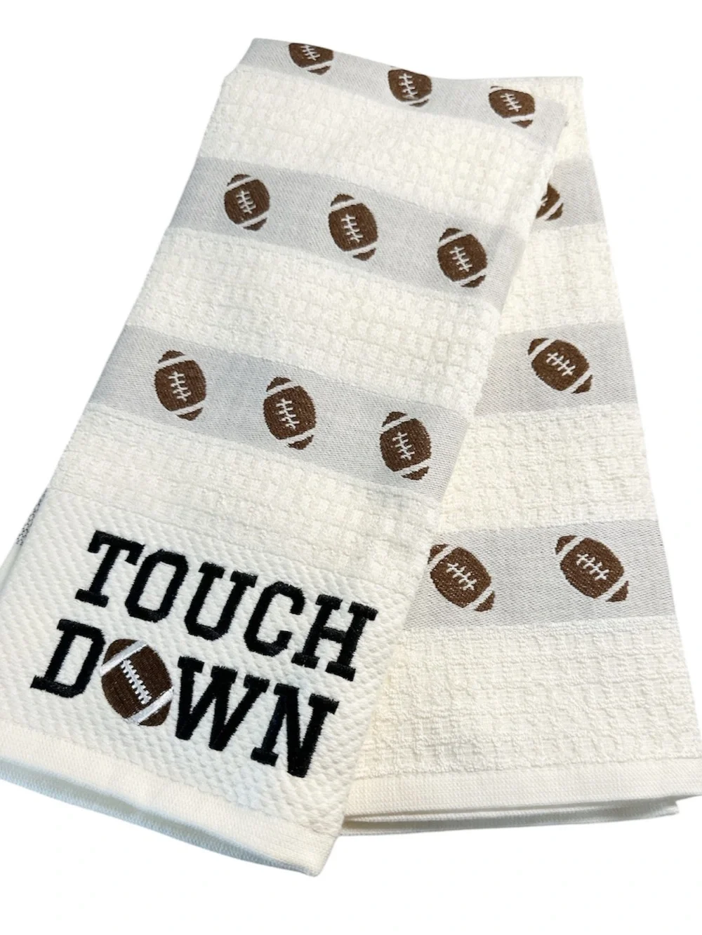 NEW MSX White TOUCHDOWN Football Kitchen Towels - Set of 2